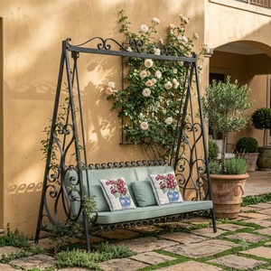 Balançoire de jardin victorienne en fer forgé robuste pour 2 personnes, avec coussin non imperméable, pour extérieur et patio - Product Image 4
