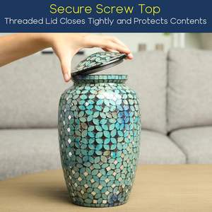 Urna Funeraria de Vidrio Hecha a Mano con Azulejos Individuales Aplicados a Mano, Crea una Obra de Arte Única, 200 pulgadas cúbicas (Azul) - Product Image 3