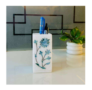 Porte-stylo en marbre artisanal, accessoire de bureau de luxe, cadeau promotionnel, support à stylos, artisanat en marbre blanc incrusté - Product Image 1