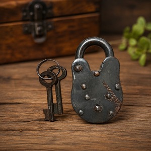 Candado SHUBHAM Vintage de Latón Troquelado con Doble Llave, Hecho a Mano, Chapado en Níquel Negro, Artesanía Rústica de Metal para Puerta de Madera - Product Image 4