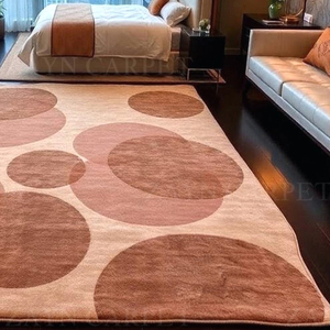 Tapis artisanal marron à motif circulaire pour chambre et salon, tapis de sol géométrique moderne, décoration intérieure, fournisseur en gros - Product Image 3