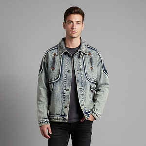 New Arrived Fashionable Winter wear Heavyweight Varsity Denim Jacket <b>Button</b> up Turn-down Collar Eco-Friendly men's denim jacket - Product Image 1