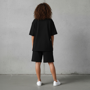Nuevo Conjunto de Dos Piezas para Mujer, Camiseta de Manga Corta y Pantalones Cortos Negros, Corte Holgado Informal para Todas las Temporadas, 100% Algodón Tejido con Estampado de Letras - Product Image 2