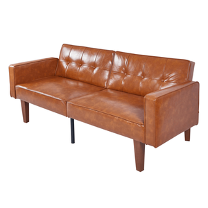 Divano Futon Moderno in Stile Mid-Century in Pelle PU, Reclinabile Regolabile con Gambe in Legno e Metallo, Schienale Trapuntato per Soggiorno - Product Image 1