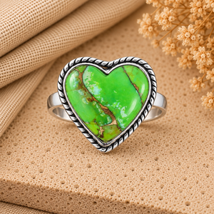 Bague Cœur Faite Main en Argent Sterling 925 avec Turquoise Verte Cuivrée, Bijou Tendance en Pierre Précieuse Turquoise Verte - Product Image 6