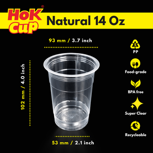 Vaso de Plástico PP de Polipropileno Biodegradable de Tamaño Mediano, Natural, 14 oz, para Bebidas, Refrescos, Agua y Bebidas para Fiestas, Hecho en Indonesia - Product Image 2