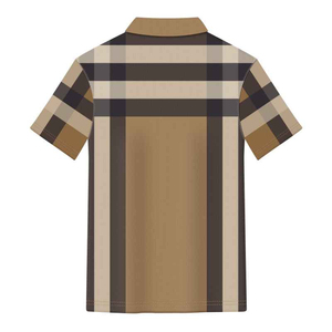 Camisa Polo de Manga Corta a Cuadros para Hombre, Informal, Tejida, con Botones, Corte Regular, Diseño Estampado en Beige y Marrón - Product Image 2