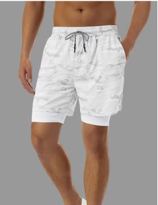 Pantalones Cortos Deportivos de Compresión de Doble Capa para Hombre, Ecológicos, de Algodón Sólido, para Entrenamiento, Running, Ejercicio, con Cordón Ajustable - Product Image 4