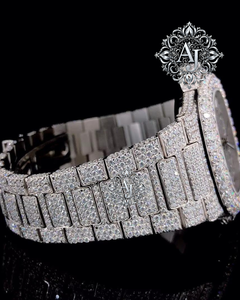 Premium Quartz Stainless Steel VVS Quality Moissanite Watch Crystal Accents Silver Bracelet 20mm Fashion Antique 5 Bar Water - Product Image 2