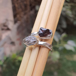 Granate crudo y Herkimer Diamond Rough Gemstone Anillos ajustables para mujeres Original 925 Sterling Silver Two Stone Ring Wholesale - Product Image 3