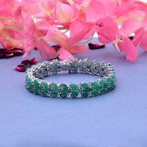 Emerald Triple Line <b>Bracelet</b> 925 Sterling <b>Silver</b> Tennis <b>Bracelet</b> May Birthstone Handmade Dainty Jewelry Gift - Product Image 5
