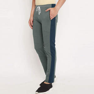 Pantalones Deportivos para Hombre en Gris y Azul Marino con Bloques de Color, Cintura Elástica con Cordón, Franja Lateral, Tejido Casual para Otoño - Product Image 1