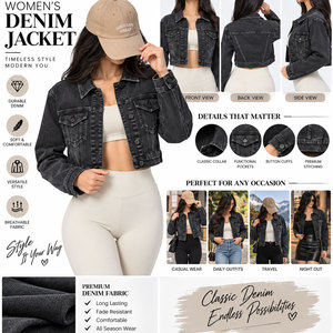 Chaqueta vaquera de color sólido para mujer, estilo streetwear, a la moda, de manga larga, para uso diario, corte relajado. - Product Image 4