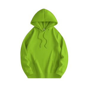 Sweat-shirt à capuche en molleton épais vert néon, logo personnalisé, coton, pull-over, style décontracté, streetwear, homme, coupe ample, hiver - Product Image 1