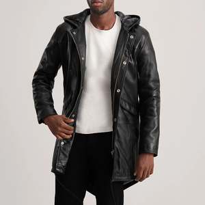 Chaqueta Larga de Cuero Genuino para Hombre con Capucha y Forro de Piel Sintética, Cierre de Cremallera, Estilo Casual para Invierno - Product Image 5