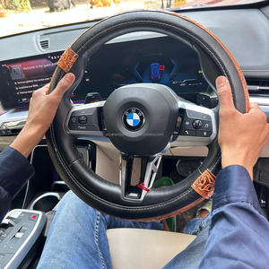 New Hand Tooled Genuine Leather Steering Wheel <b>Cover</b> Non <b>Slip</b> Car Interior Protector Universal Fit Luxury Grip Auto Accessories - Product Image 4