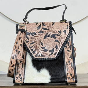 Bolso de mensajero de cuero floral hecho a mano para mujer, de piel auténtica de vaca, elegante, con asa superior y bandolera, colección Super Septiembre 2026 - Product Image 4