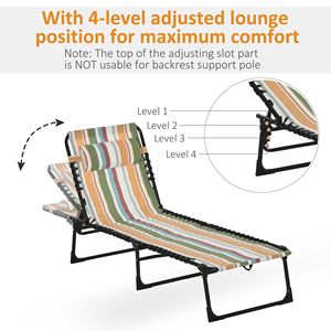 Sedia a Sdraio Pieghevole a 4 Posizioni con Cuscino Reclinabile, Sedia da Piscina con Seduta in Rete Traspirante e Cuscino in Olefin a Righe Arcobaleno - Product Image 4