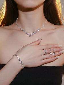 AMBER JEWELS Ensemble de bijoux de luxe unisexe vintage en diamant, plaqué or blanc rhodié, collier de mariage en diamant de laboratoire taille brillant D - Product Image 2