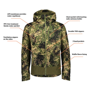 Ensemble de vêtements de chasse imperméables pour hommes, veste à capuche et pantalon doublés de polaire, respirant, vente en gros OEM - Product Image 2