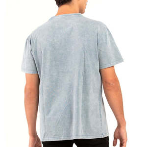 Mens Acid Wash <b>Light</b> Blue Crew <b>Neck</b> T-Shirt Short Sleeve Vintage Wash Basic Top Custom Logo OEM ODM Wholesale Apparel - Product Image 4