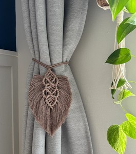 Macrame <b>Curtain</b> Holder Leaf, Handmade <b>Curtain</b> Tieback, Pull Through, Modern Window Treatment, Wrap Around, Cotton <b>Curtain</b> Decor - Product Image 3