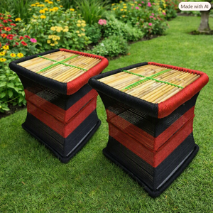 Modern Multicolor Rattan Handmade Stool Ottoman <b>Set</b> Traditional Design Durable Apartment <b>Outdoor</b> Living Room Furniture Home - Product Image 3