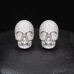 Custom Lab Grown Diamond Skull <b>Earrings</b> 925 Silver Iced Out Skeleton <b>Stud</b> <b>Earrings</b> Hip Hop Fashion Jewelry Gift - Product Image 1
