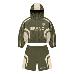 Conjunto corto cortavientos para mujer, 120 GSM, poliéster taslan premium transpirable, panel verde en contraste, logotipo sublimado, talla grande - Product Image 2