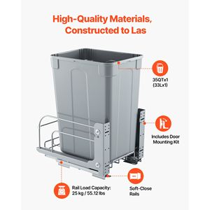 Bidone per la Raccolta Differenziata da 35 QT in Metallo Resistente Montabile su Mobile da Cucina, per Uso su Scrivania e in Auto - Product Image 3