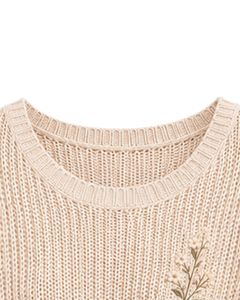 Pull court tricoté beige pour femme, coupe ample, manches courtes, léger et respirant, idéal pour l'été, style décontracté et tendance - Product Image 5