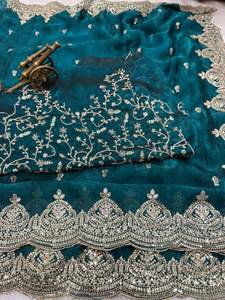 Suministro al por mayor de Saris Madhurika de Chiffon de Lujo con Bordado de Lentejuelas, C Pallu, Trabajo de Hilos Múltiples, Borde con Corte Arco y Blusa Bordada - Product Image 2