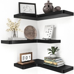 Bamboo <b>Floating</b> <b>Corner</b> <b>Shelves</b> for Living Room | Modern Three-layer Eco-Friendly Sustainable Wall <b>Shelves</b>-Wholesale - Product Image 3