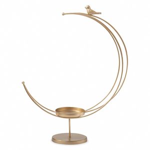 Premium Moon Shaped Golden Candle Holder Stand Metal <b>Tealight</b> and Hurricane Candle Stand for Table Centerpiece - Product Image 2