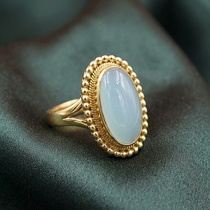 Anillo de piedra preciosa ovalada de calcedonia azul natural, anillo vintage bohemio de plata de ley 925, anillo llamativo hecho a mano, joyería para mujer, regalo de Navidad - Product Image 4
