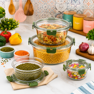 Round PET Food Storage Containers 4-Piece Clip-On Lids Airtight Stackable Microwave & Dishwasher Safe Luxury Design Kitchen Use - Product Image 5