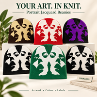 Bonnet en tricot jacquard personnalisé Y2K avec motif graphique Portrait, style streetwear
