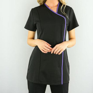 Unisex <b>Black</b> Short Sleeve Scrub Top with Blue Trim Breathable Cotton Spandex Uniform for Adults Custom Logo - Product Image 3