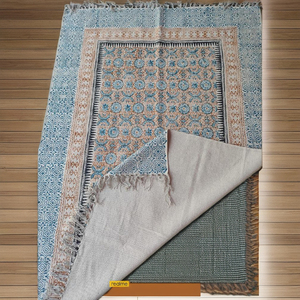 Tapis en coton écologique de style bohème, tissé à la main, à armure plate, imprimé en bloc, taille personnalisée pour le salon - Product Image 3