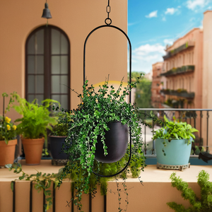 Pot suspendu circulaire moderne en métal avec crochet à chaîne pour plantes d'intérieur et d'extérieur, support de pot de fleurs, décorations pour la maison et le jardin, noir mat - Product Image 3