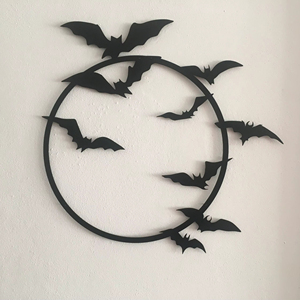 Decoración de Pared Metálica Circular con Diseño de Murciélagos, Temática de Halloween, Decoración Colgante Espeluznante para la Entrada del Hogar, Decoración de Pared de la India - Product Image 1