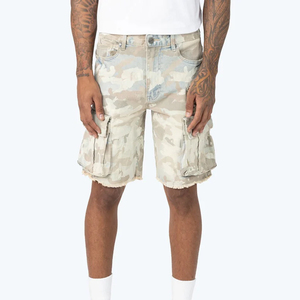 High Street Fashion Casual Elastic Waist <b>Men</b> Denim Shorts Custom Sublimated Printing Quick Dry Breathable 100% Cotton Light Wash - Product Image 1