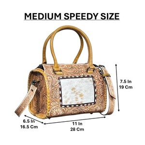 Premium Hair-On Cowhide <b>Leather</b> Crossbody Travel Duffel Bags Trendy <b>Tooled</b> Floral <b>Leather</b> Designer Medium Speedy Bags For Women - Product Image 2