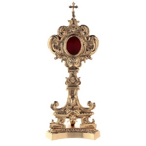 Monstrance Reliquaire en Laiton Doré Scintillant avec Croix sur le Dessus, Design Traditionnel, pour Table, Haute Qualité, Durable, Cadeaux Religieux en Métal - Product Image 1
