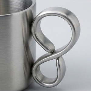 Modern Stainless Steel Tea <b>Cup</b> with <b>Saucer</b> Unique Spiral Handle Cylinder Metal Drinkware - Product Image 3