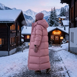 Unisex Pink <b>Long</b> <b>Puffer</b> <b>Coat</b> Hooded Winter Jacket Heavyweight Quilted Down Style Outdoor Warm Streetwear Custom Log - Product Image 6