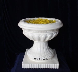 Antique <b>White</b> Hand Carved Decorative Urn <b>Planter</b>-Durable Lightweight Floor <b>Planter</b> Polyester Resin Punjab Origin for Flowers - Product Image 2