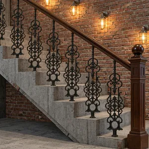 Panneau de rampe d'escalier en fer forgé orné, décorations en volutes, meneaux et balustres métalliques décoratifs pour rénovation d'escalier intérieur - Product Image 6