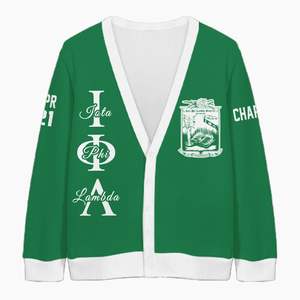 Cardigan tricoté personnalisé pour femmes Iota Phi Lambda, vert émeraude uni, avec lettres, blason, numéro et année, boutonné sur le devant - Product Image 5