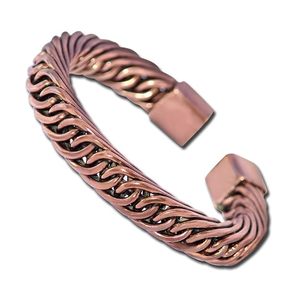 Wholesale Pure Copper Twisted Torque <b>Bangle</b> Pair Geo-<b>Engraved</b> Grooved-End Open Metal Wristband Bracelet for - Product Image 1